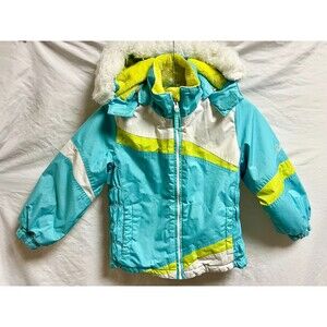 Weatherproof Girls Insulated Winter Coat Faux Fur Hood Blue Green Size 6